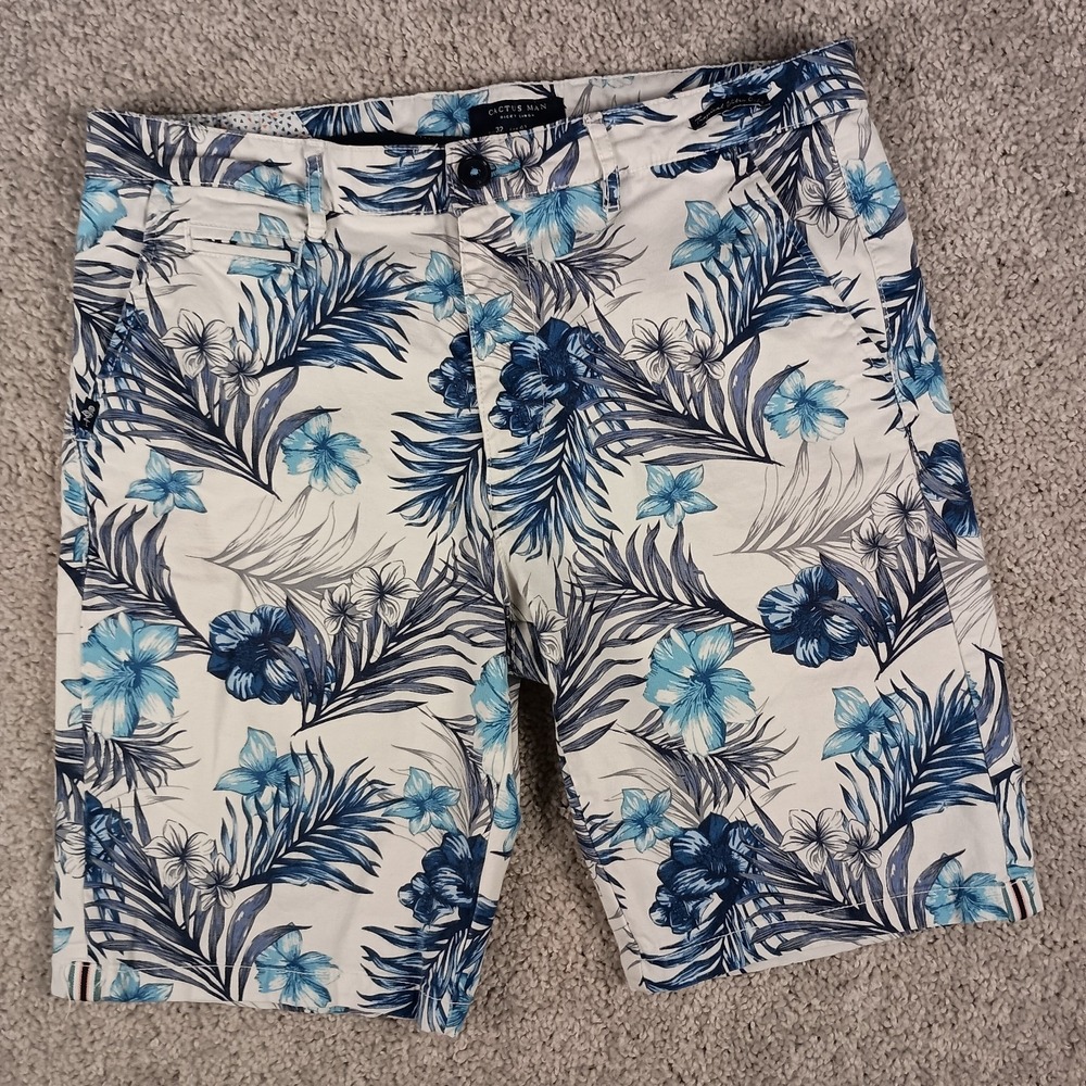 Cactus Man Ricky Singh Hibiscus Palm Print Chino Shorts - Men's Size 32